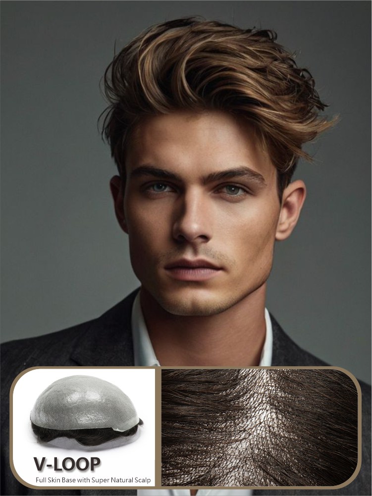 Q6 Base – Nicht-chirurgisches Haarersatzsystem für Männer | Swiss Lace mit Skin-Poly im Rücken- und Mittelbereich | Ideal für den täglichen Gebrauch