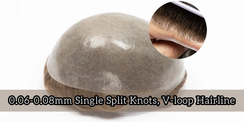 0,06–0,08 mm Full-Skin-Haarsystem mit Single-Split-Knoten