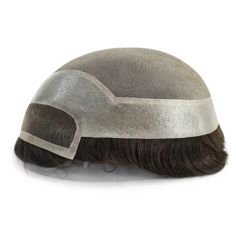 Mono Lace | Franz&ouml;sische Spitze + Mono-Mesh-Krone + PU | Herrentoupet | Atmungsaktive Spitzen-Haaransatz-Per&uuml;cke | Nat&uuml;rlicher Haaransatz | Echthaar-System-Toupet