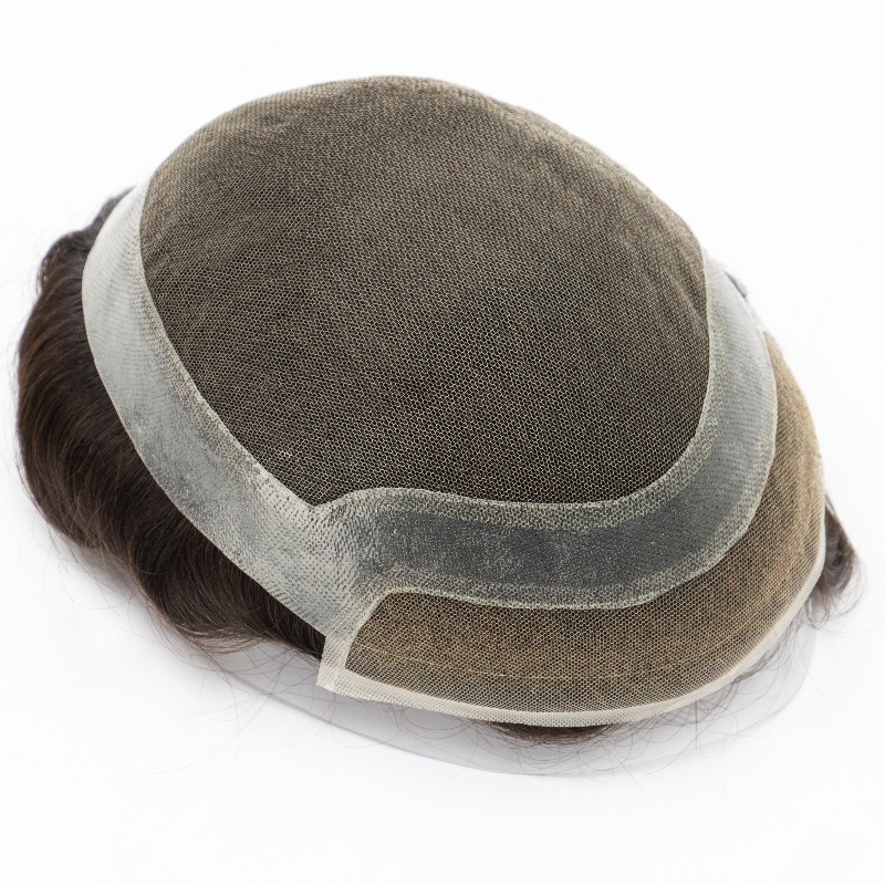 Hollywood-Basis Haarsystem für Herren | Vollständige Spitze in der Mitte mit 1 Zoll (ca. 2,5 cm) dünner Haut rundherum und 1/2 Zoll (ca. 1,3 cm) Spitze vorne | Hollywood-Stil