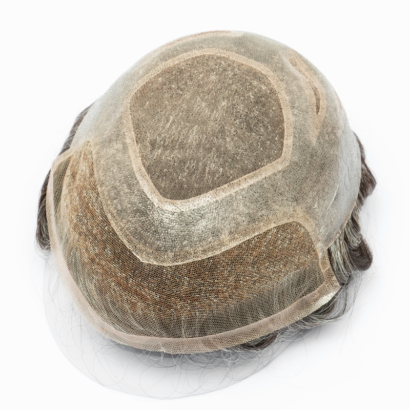 Versalite-Basis | Lace-Front + MONO-Mesh + PU Herrentoupet | Spitzen-Haaransatz-Perücke | Natürlicher Haaransatz | Echthaar-System