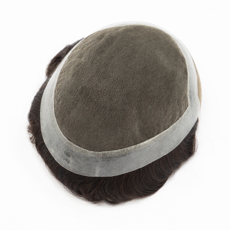 Hollywood-Basis Haarsystem für Herren | Vollständige Spitze in der Mitte mit 1 Zoll (ca. 2,5 cm) dünner Haut rundherum und 1/2 Zoll (ca. 1,3 cm) Spitze vorne | Hollywood-Stil