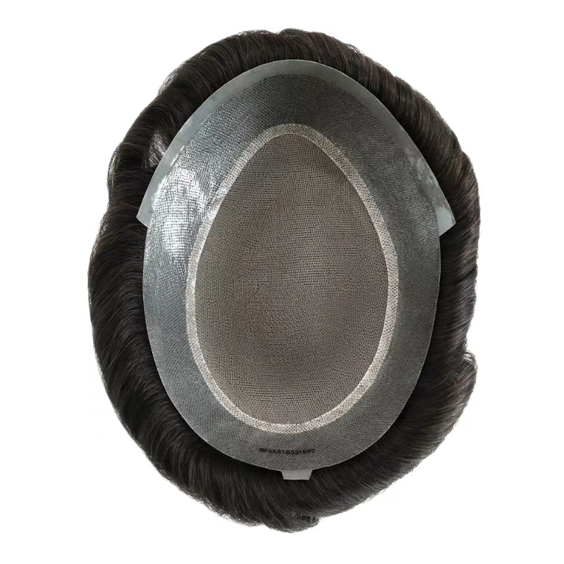 Mono PU | Mono-Mesh-Krone + PU | Herrentoupet | Atmungsaktive Perücke | Natürlicher Haaransatz | Echthaar-System