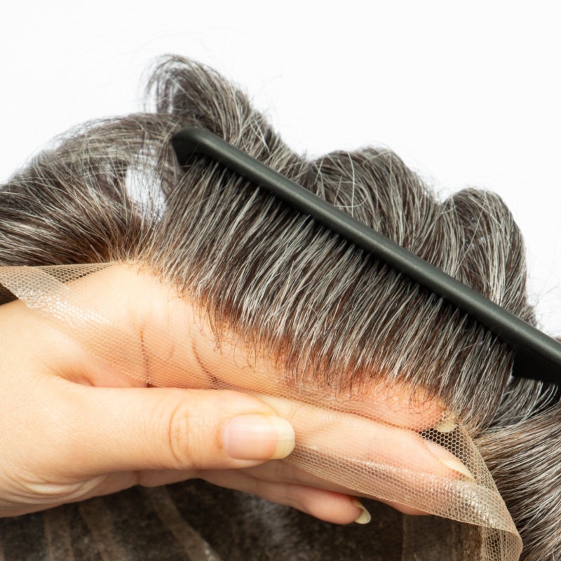 Versalite-Basis | Lace-Front + MONO-Mesh + PU Herrentoupet | Spitzen-Haaransatz-Perücke | Natürlicher Haaransatz | Echthaar-System